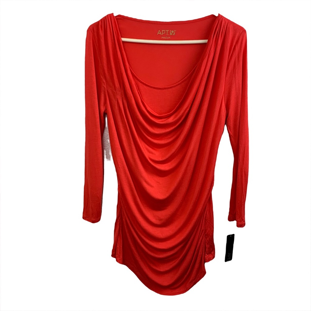 Apt. 9 Pleated Drape Poppy Red Blouse Size Medium NWT